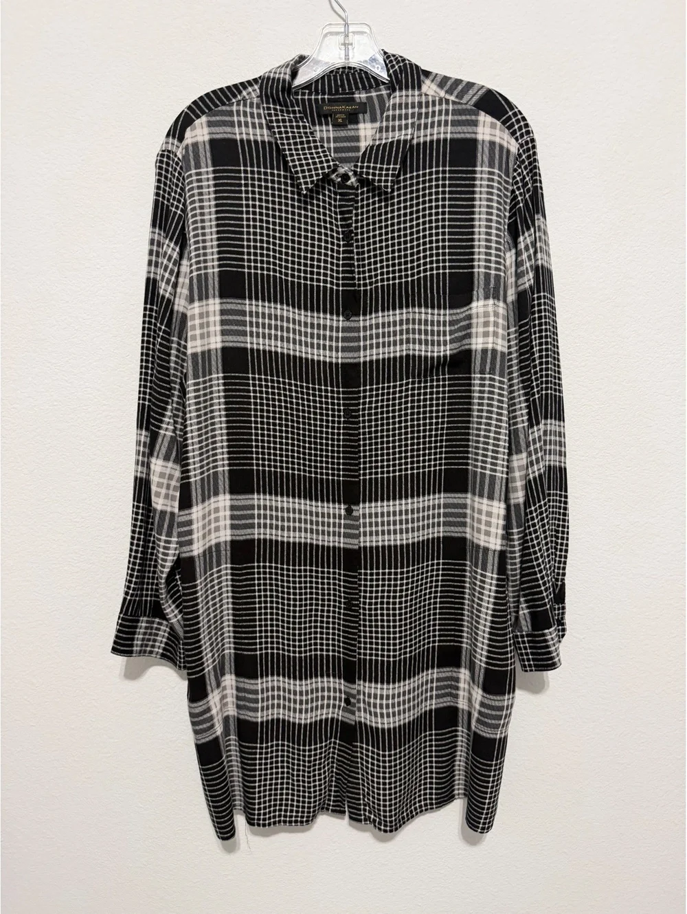 Donna Karen Long Sleeve Button Up Plaid Sleepwear Shirt Dress Women's Size XL